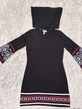 🆕 NWOT Dressbarn Nordic Knit Sweater Dress W/ Removable Cowl PM